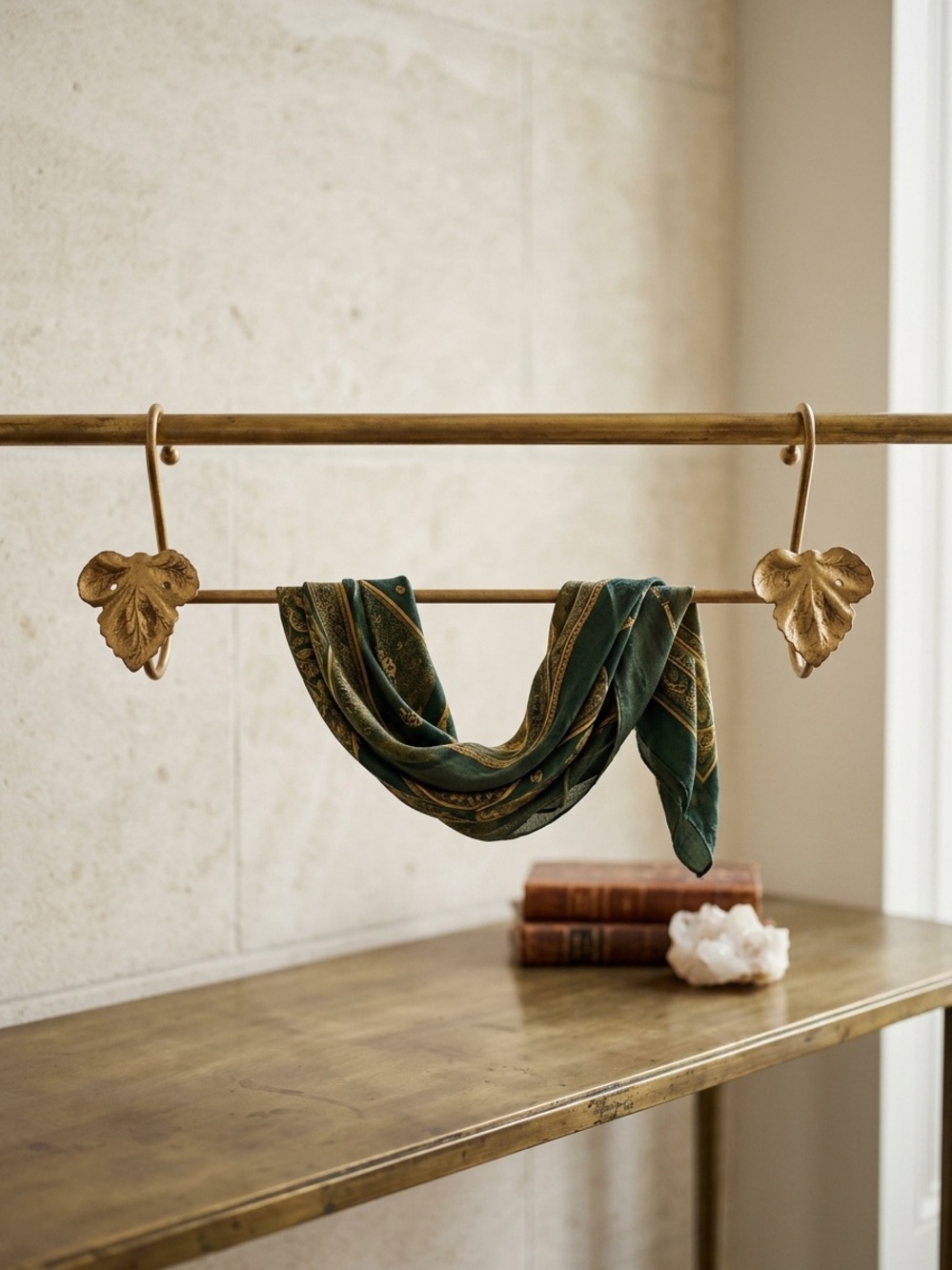 Gold metal Wall Mounted Towel Rail Bar with leaf end brackets bathroom